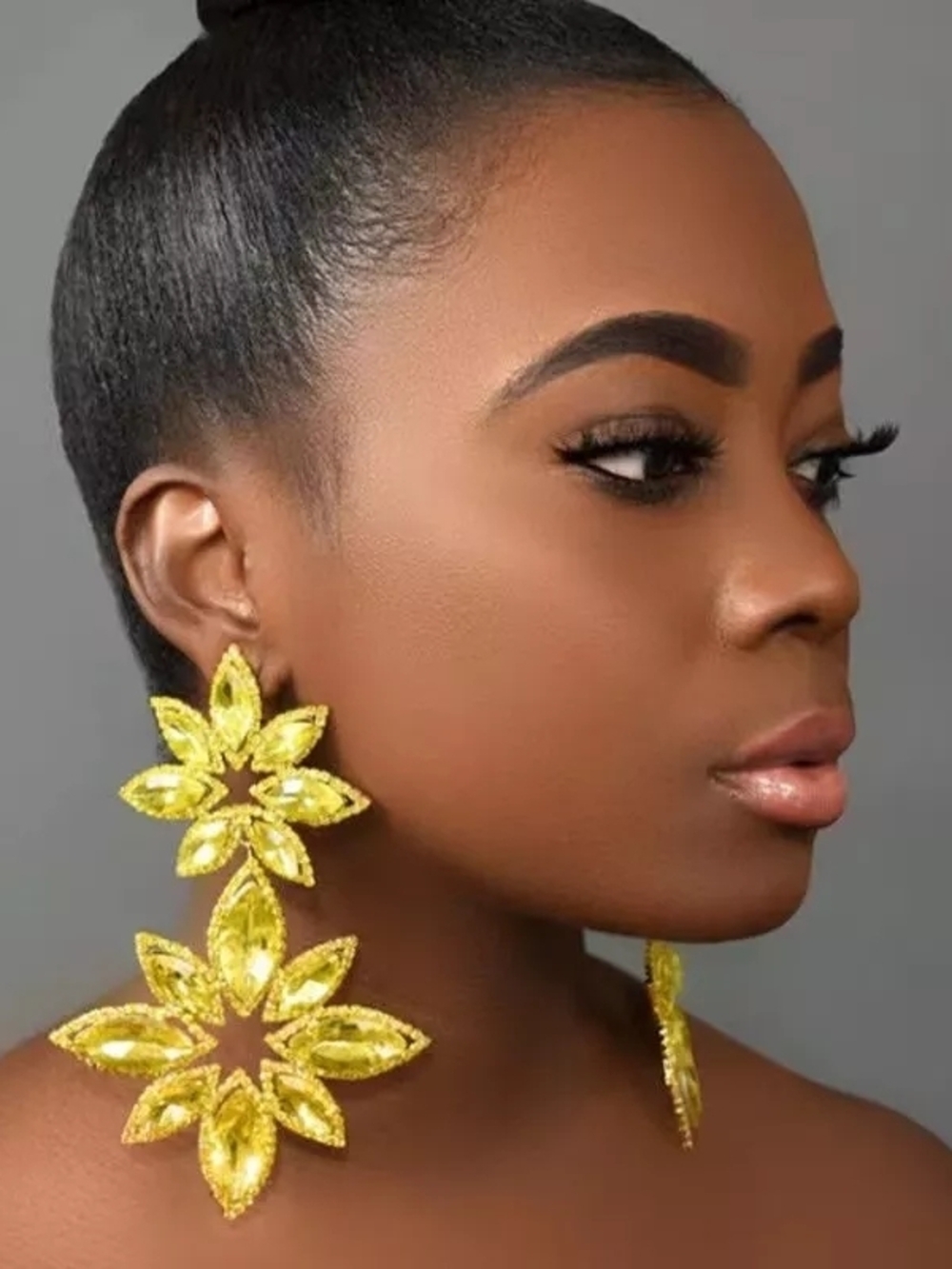 Dramatic Gold Floral Drop Earrings for Women